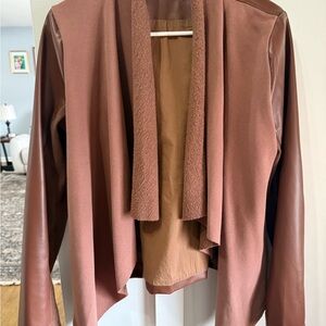 Hem & Thread Rust-Brown Mixed-Media Open Front Jacket